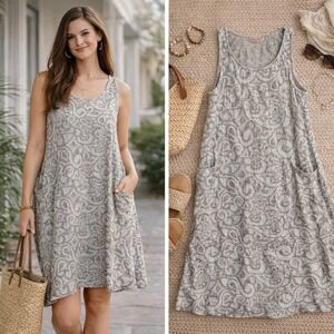 Fresh Produce Sleeveless Cotton Dress Gray White Paisley 2X Made in USA